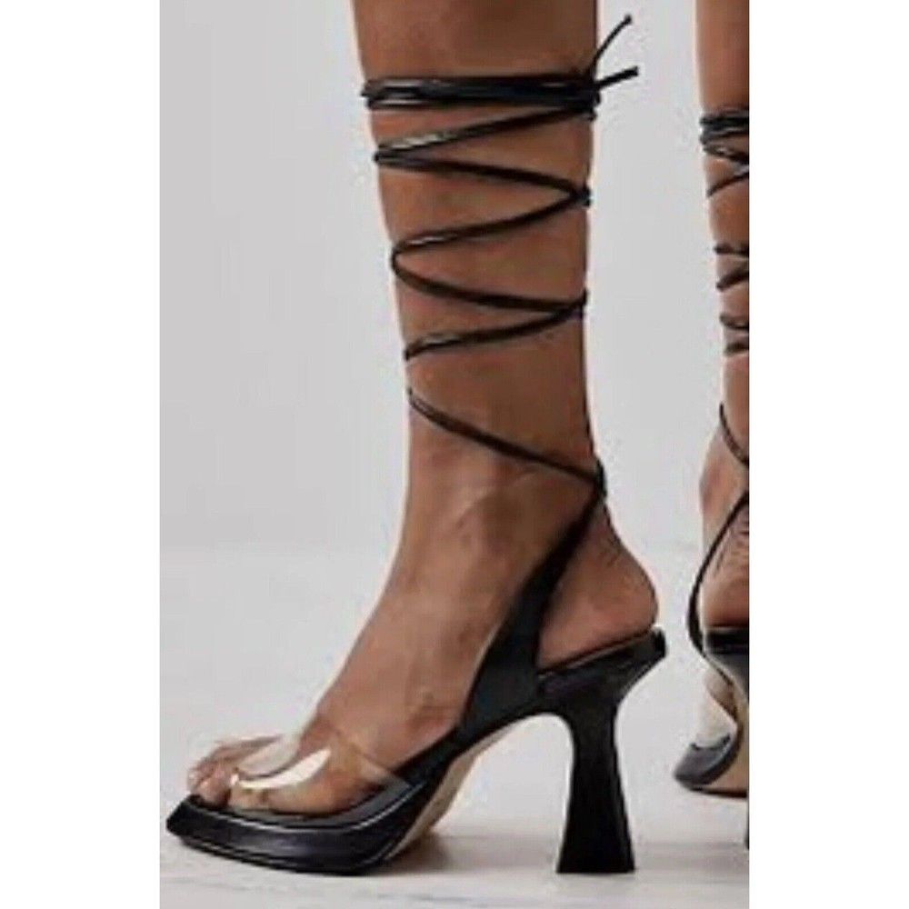 NEW Free People Canilla vinyl heel size 38 is 7.5 tie black